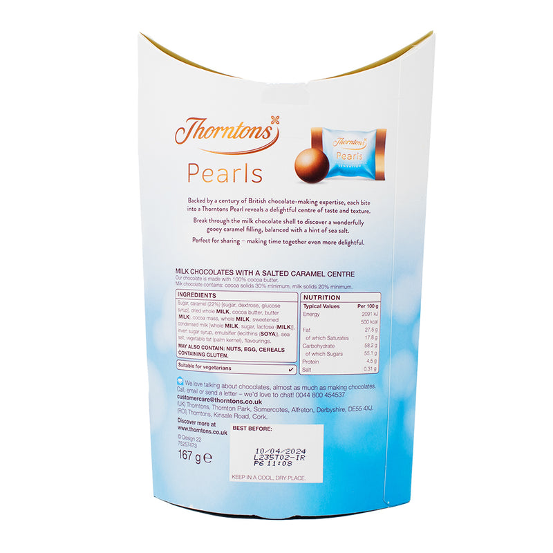 Thorton Pearls Salted Caramel (UK) - 167g  Nutrition Facts Ingredients - UK Candy - UK Chocolate - British Chocolate - British Candy - Thorton Chocolate - Thorton - Thorton Pearls - Premium Chocolate - Thorton Pearls Salted Caramel - Salted Caramel Chocolate - Salted Caramel Candy - Salted Caramel