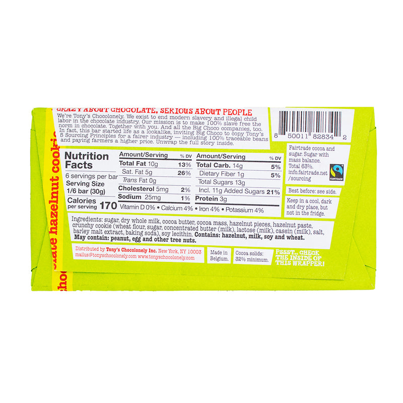 Tony's Chocolonely Milk Chocolate Hazelnut - 180g   Nutrition Facts Ingredients - Tony’s Chocolonely - Tony’s Chocolonely Chocolate - Milk chocolate Hazelnut - Hazelnut Chocolate Bar - Hazelnut Candy - Gourmet Chocolate - Premium Chocolate