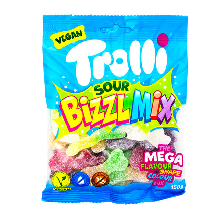 Trolli Sour Bizzl Mix - 150g - Trolli Sour Bizzl Mix - German candy - Sour candy mix - Gummy worms - Sour cola bottles - Tangy treats - Candy assortment - Sour candy flavours - Zesty candy - Candy from Germany
