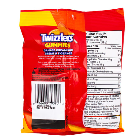 Twizzlers Gummies Orange Cream Pop - 170g Nutrition Facts Ingredients