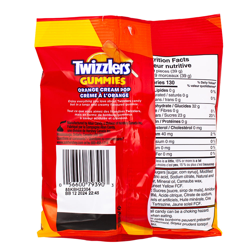 Twizzlers Gummies Orange Cream Pop - 170g Nutrition Facts Ingredients - Twizzlers Gummies Orange Cream Pop - Orange cream flavoured gummies - Creamsicle-inspired candy - Chewy orange candy - Citrus-flavoured gummies - Creamy orange treats - Soft gummy candies - Delicious fruity snacks - Gourmet gummy candy - Orange cream popsicle candy