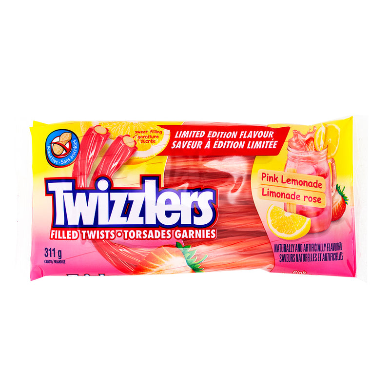 Twizzlers Pink Lemonade Filled Twists - 311g - Twizzlers Pink Lemonade Filled Twists - Lemonade Licorice - Pink Lemonade Twizzler - Fruit-filled licorice - Tangy lemonade candy - Chewy lemonade twists - Refreshing pink lemonade flavour - Twizzlers candy twists - Summer candy treats - Pink lemonade-infused sweets