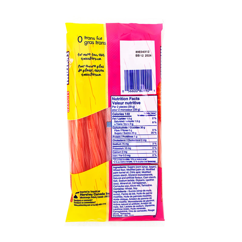 Twizzlers Pink Lemonade Filled Twists - 311g  Nutrition Facts Ingredients - Twizzlers Pink Lemonade Filled Twists - Lemonade Licorice - Pink Lemonade Twizzler - Fruit-filled licorice - Tangy lemonade candy - Chewy lemonade twists - Refreshing pink lemonade flavour - Twizzlers candy twists - Summer candy treats - Pink lemonade-infused sweets