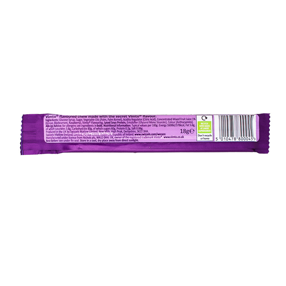 Swizzels Vimto Chew Bar (UK) - 18g  Nutrition Facts Ingredients