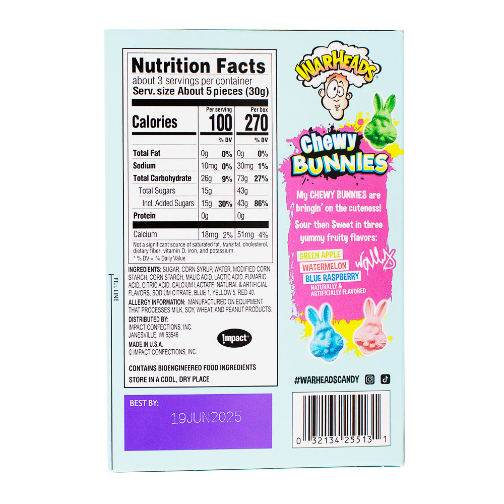 Warheads Easter Chewy Bunnies Theatre Box - 3.5oz Nutrition Facts Ingredients\