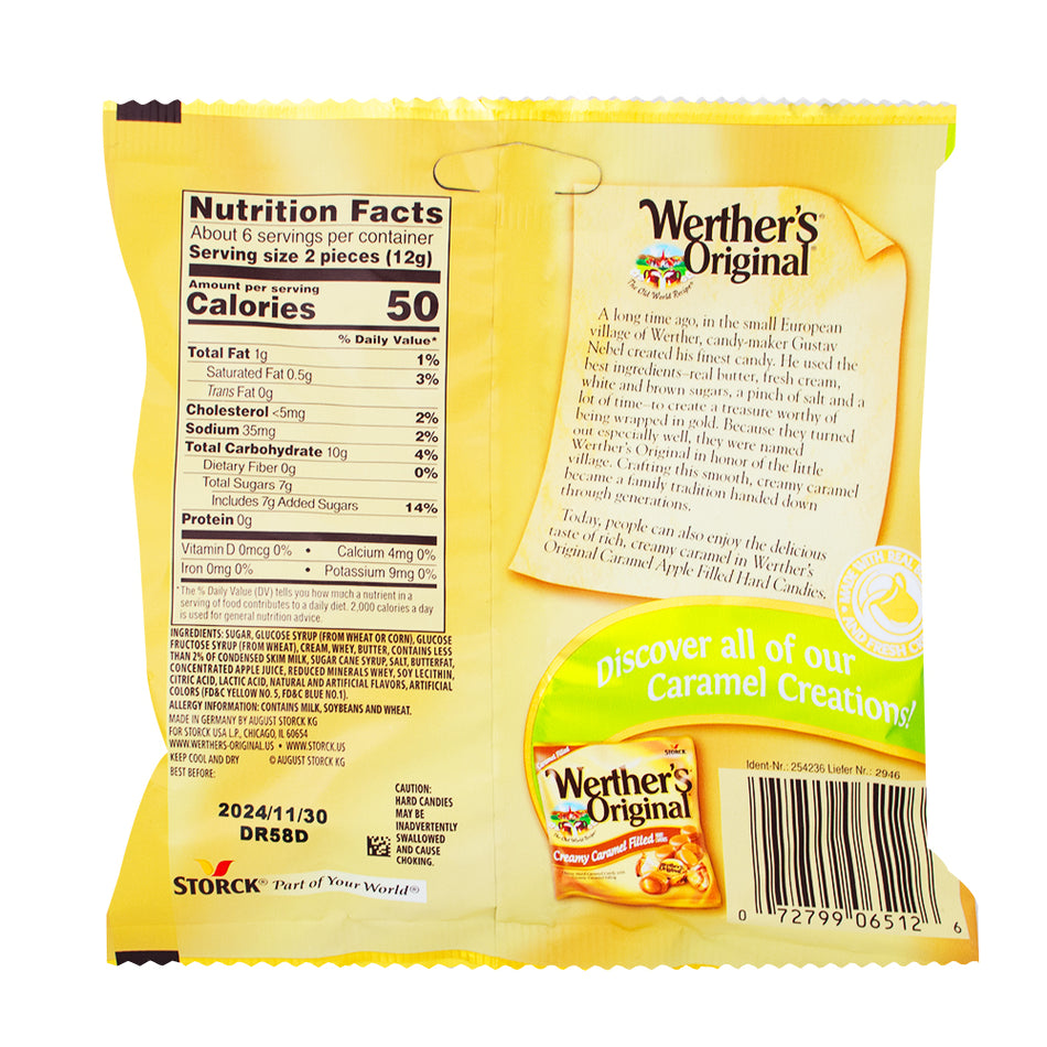 Werther's Original Caramel Apple Filled Hard Candy - 2.65oz  Nutrition Facts Ingredients