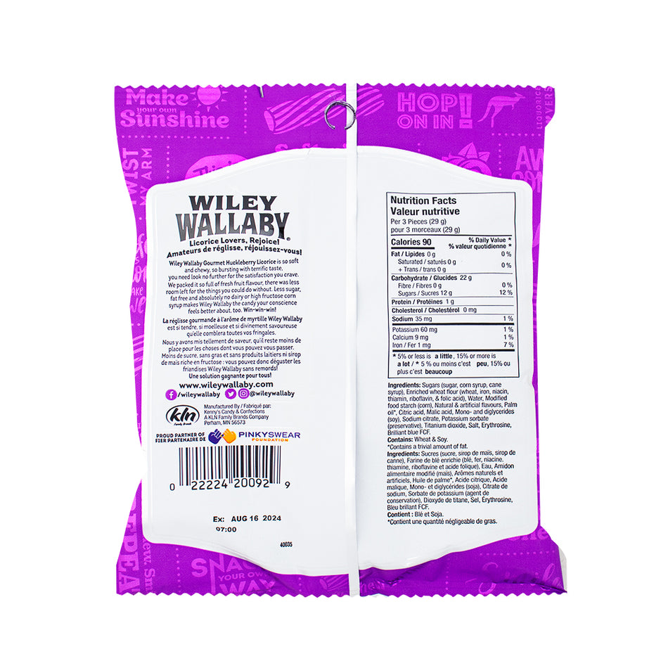 Wiley Wallaby Huckleberry Licorice - 113g  Nutrition Facts Ingredients