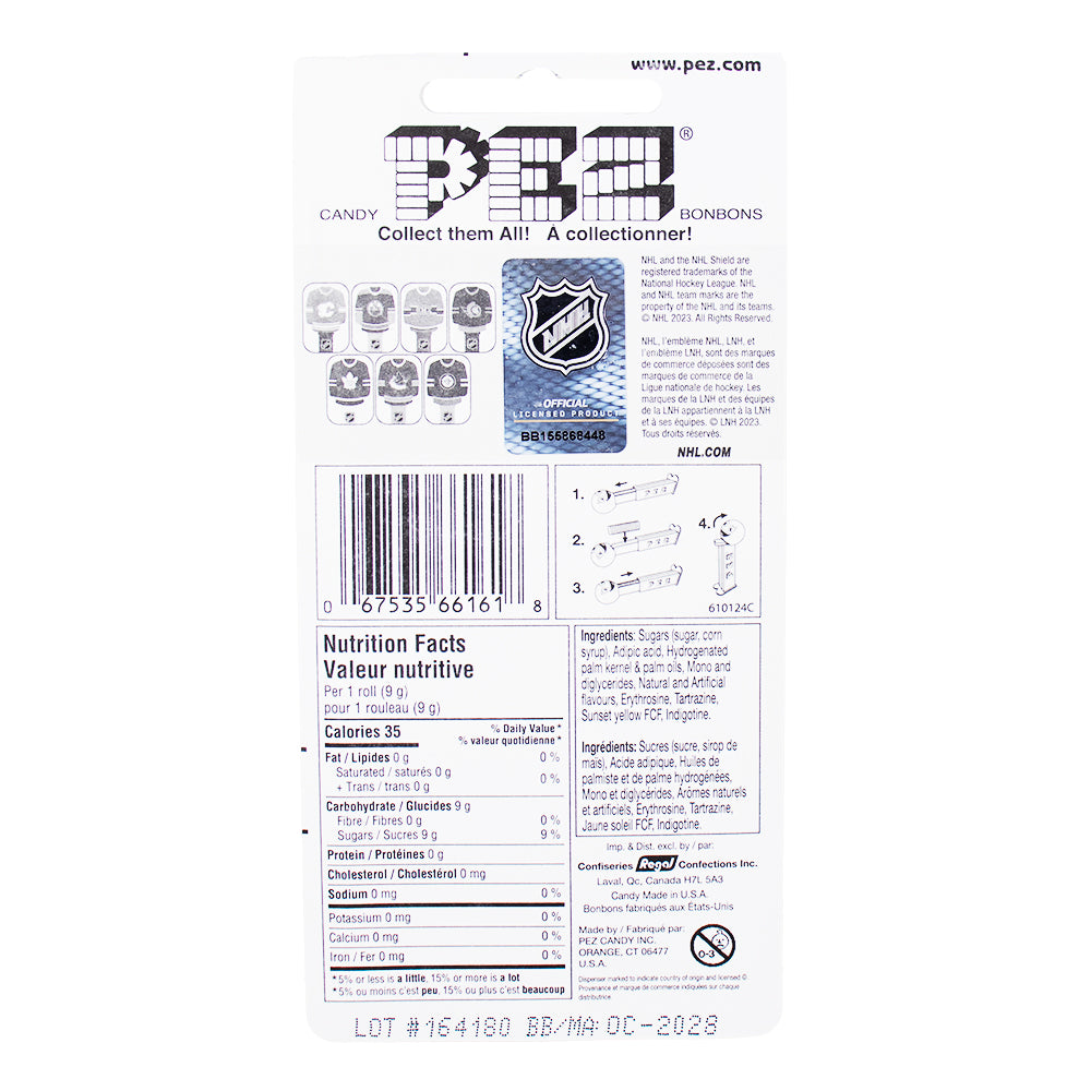 Pez NHL Jersey Mapple Leafs  Nutrition Facts Ingredients