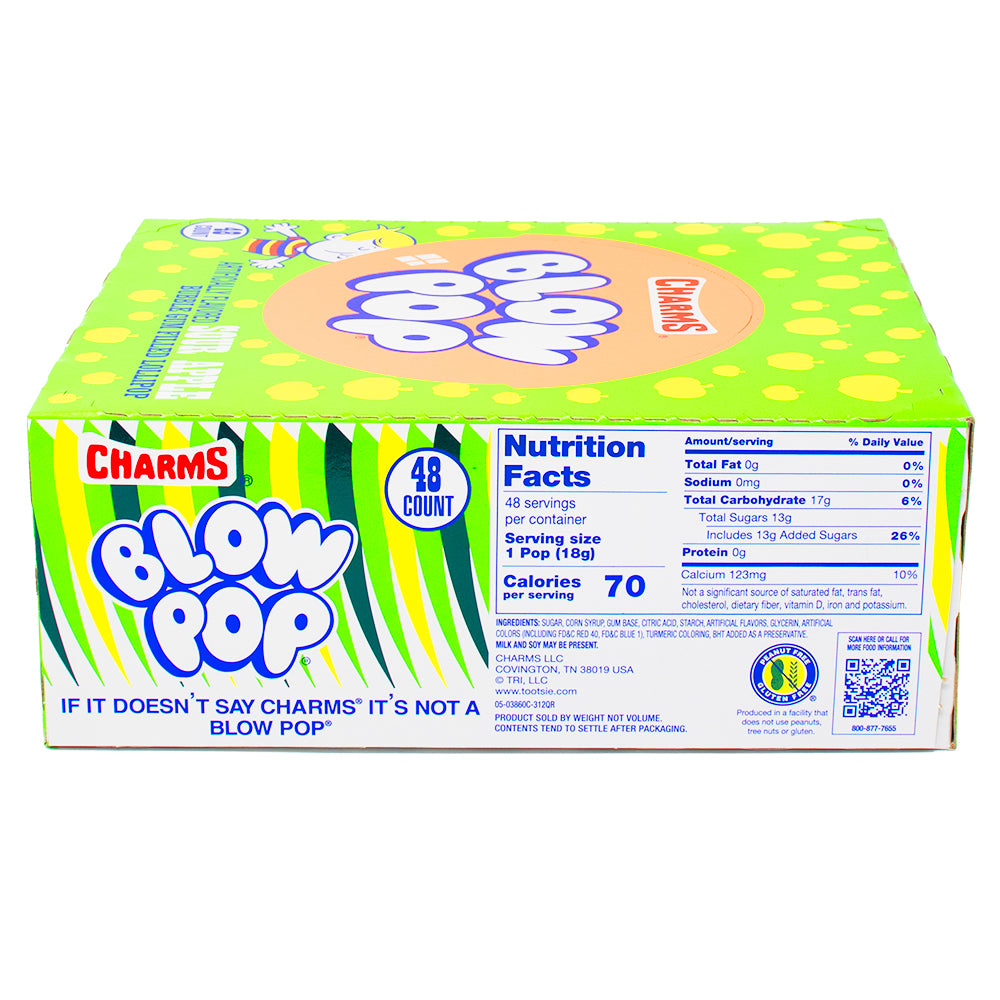 Charms Blow Pop Sour Apple - 48 Lollipops  Nutrition Facts Ingredients