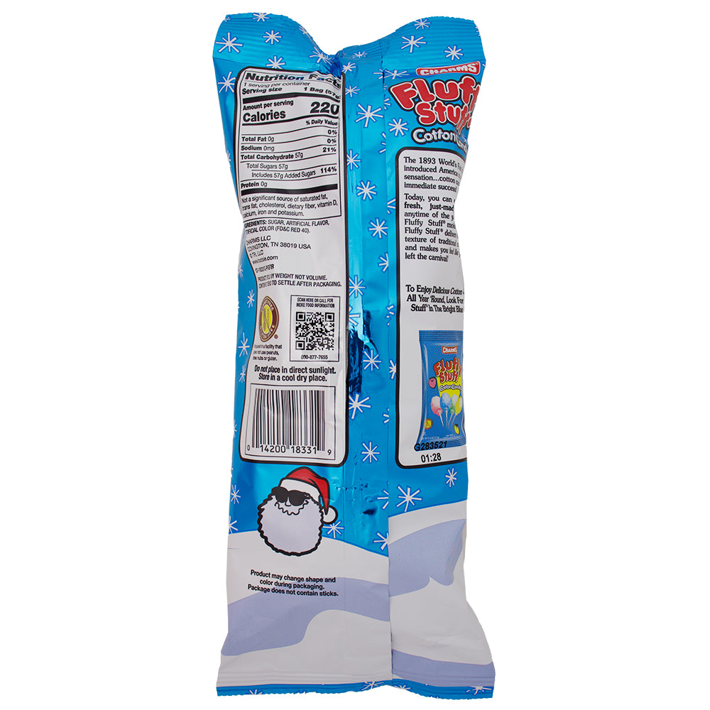 Charms Fluffy Stuff North Pole Cotton Candy - 2oz Nutrition Facts Ingredients - Charms Fluffy Stuff - North Pole Cotton Candy - Christmas Sweet Treats - Winter Wonderland Snacks - Holiday Cotton Candy - Enchanted Flavour Experience - Charms Candy - Christmas Candy - Christmas Treats