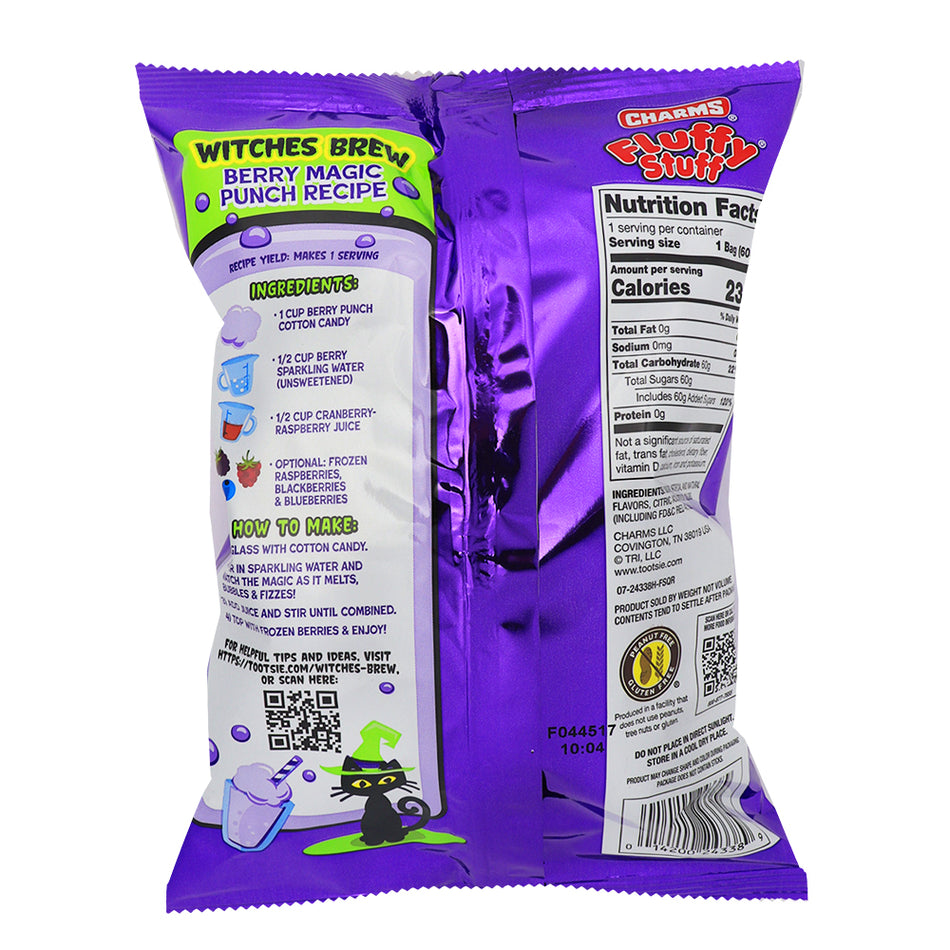 Charms Fluffy Stuff Witches Brew - 2.1oz   Nutrition Facts Ingredients - Charms - Charms Candy - Charms Fluffy Stuff - Cotton Candy - Charms Cotton Candy - Halloween Candy - Charms Fluffy Stuff Witches Brew