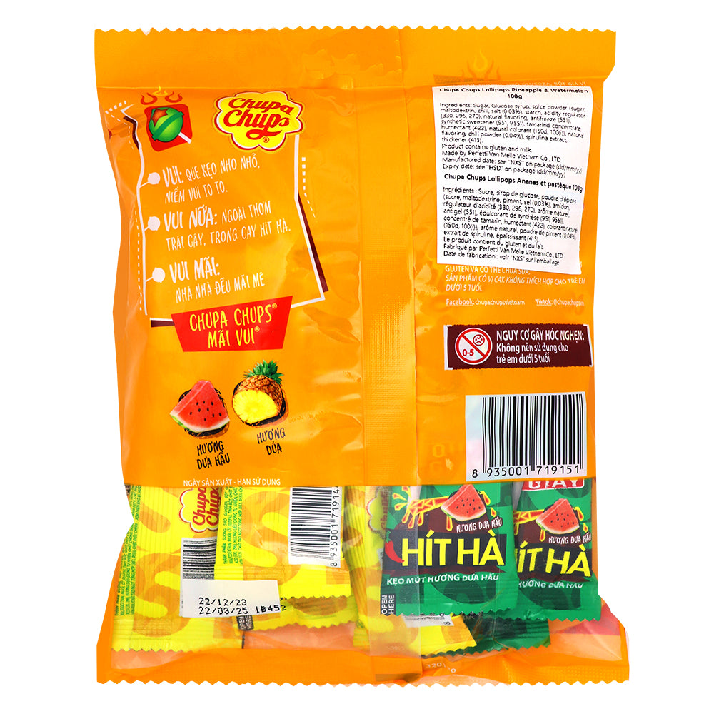 Chupa Chups Hit Ha Spicy Pineapple & Watermelon Lollipops (Vietnam) - 108g  Nutrition Facts Ingredients

