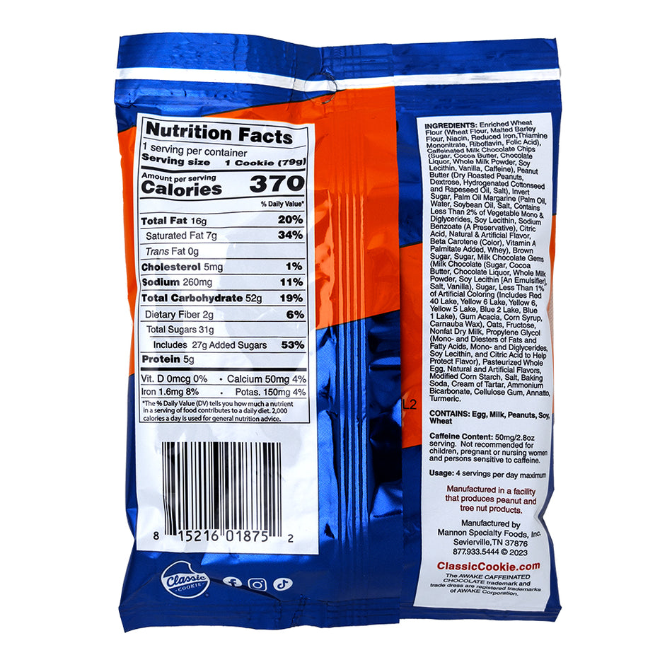 Classic Soft Energy Caffeine Monster Peanut Butter & Oats Cookie - 79g  Nutrition Facts Ingredients
