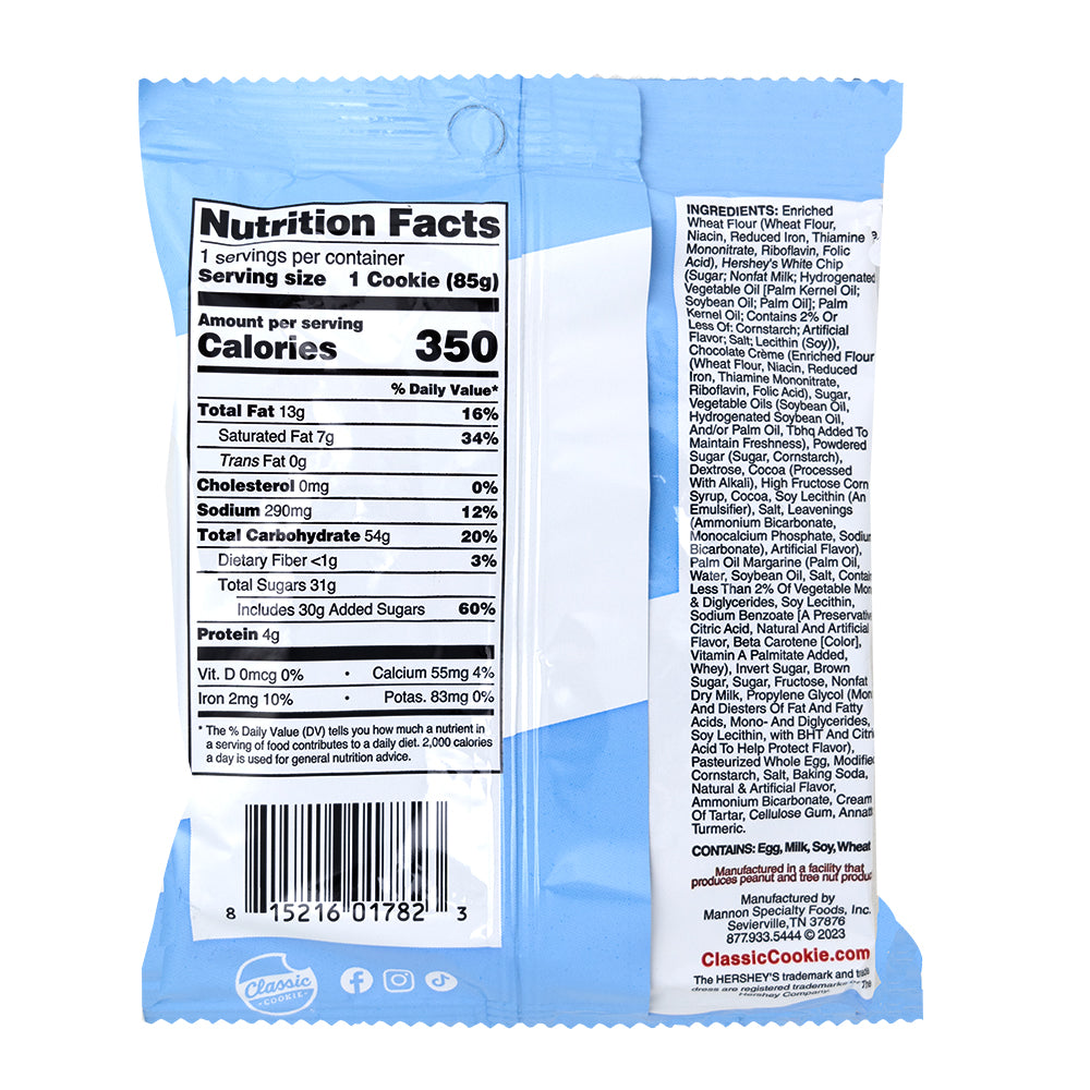 Classic Soft Cookie Hershey Cookies n Creme - 85g  Nutrition Facts Ingredients
