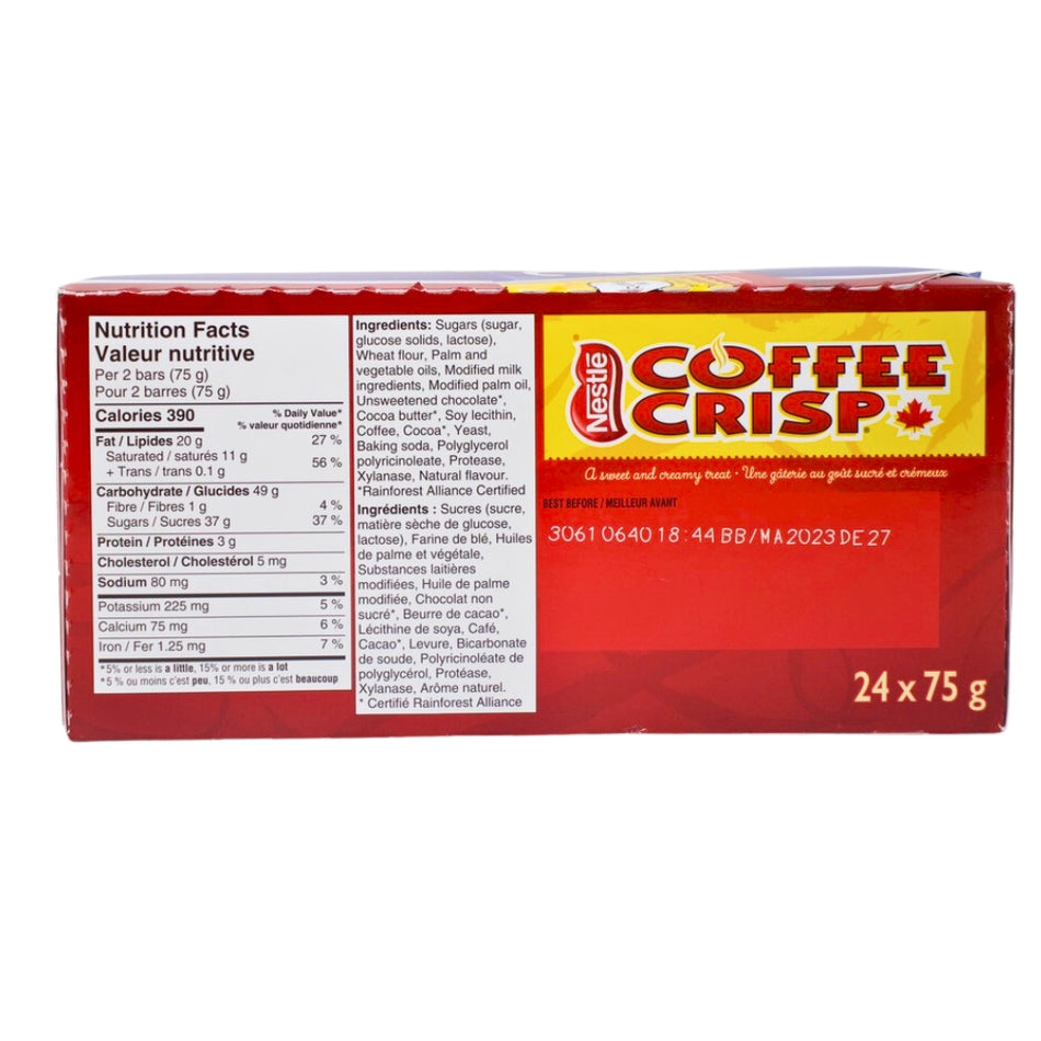 Coffee Crisp Double Double King Size - 75g -nutrient-facts-ingredients - Coffee Crisp - Canadian Chocolate Bar