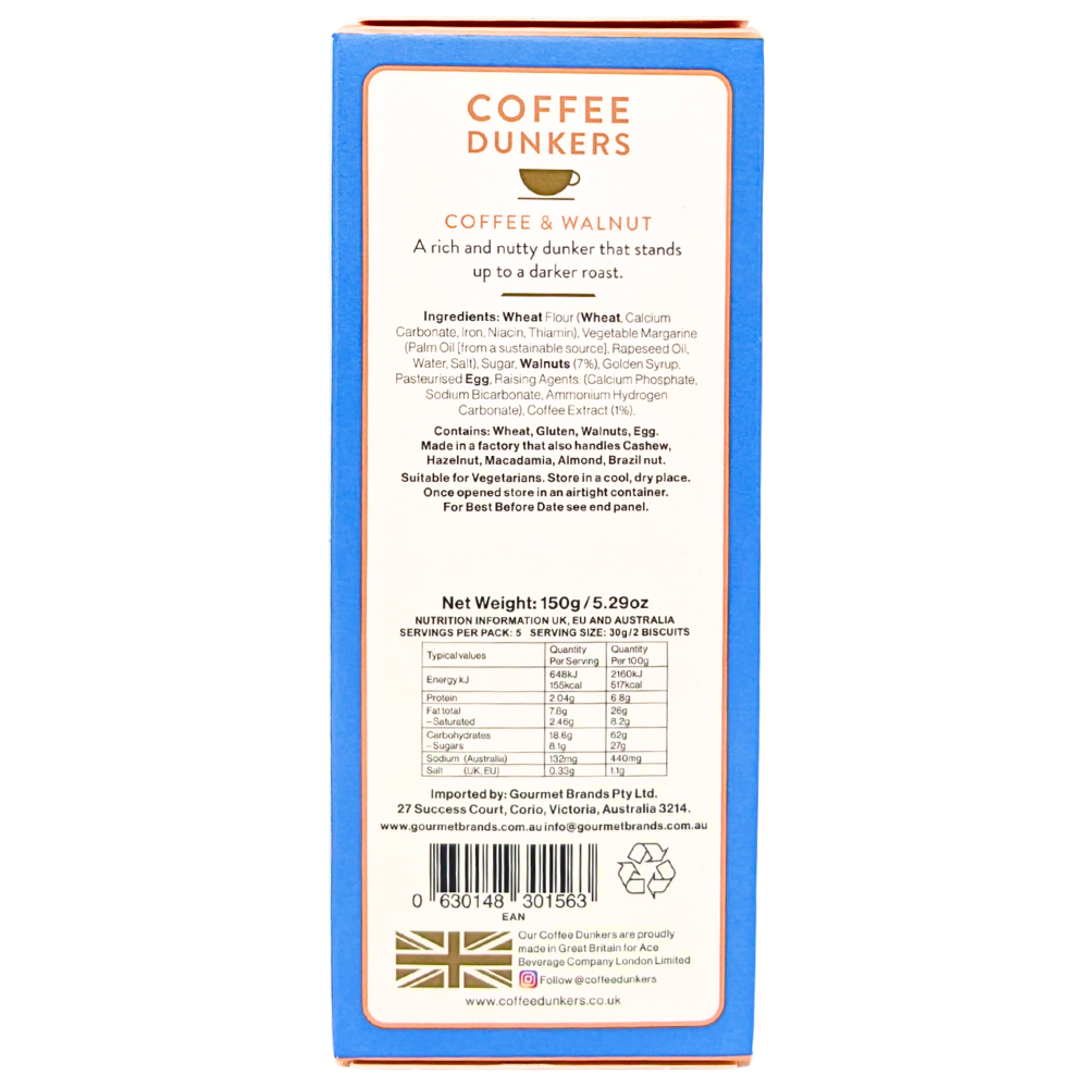 Coffee Dunkers Coffee & Walnut Biscuits (UK) - 150g