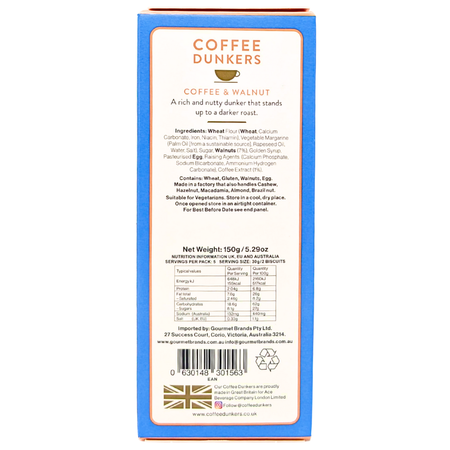 Coffee Dunkers Coffee & Walnut Biscuits (UK) - 150g