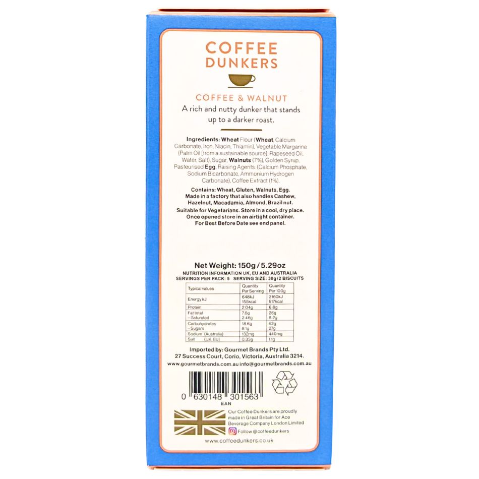 Coffee Dunkers Coffee & Walnut Biscuits (UK) - 150g