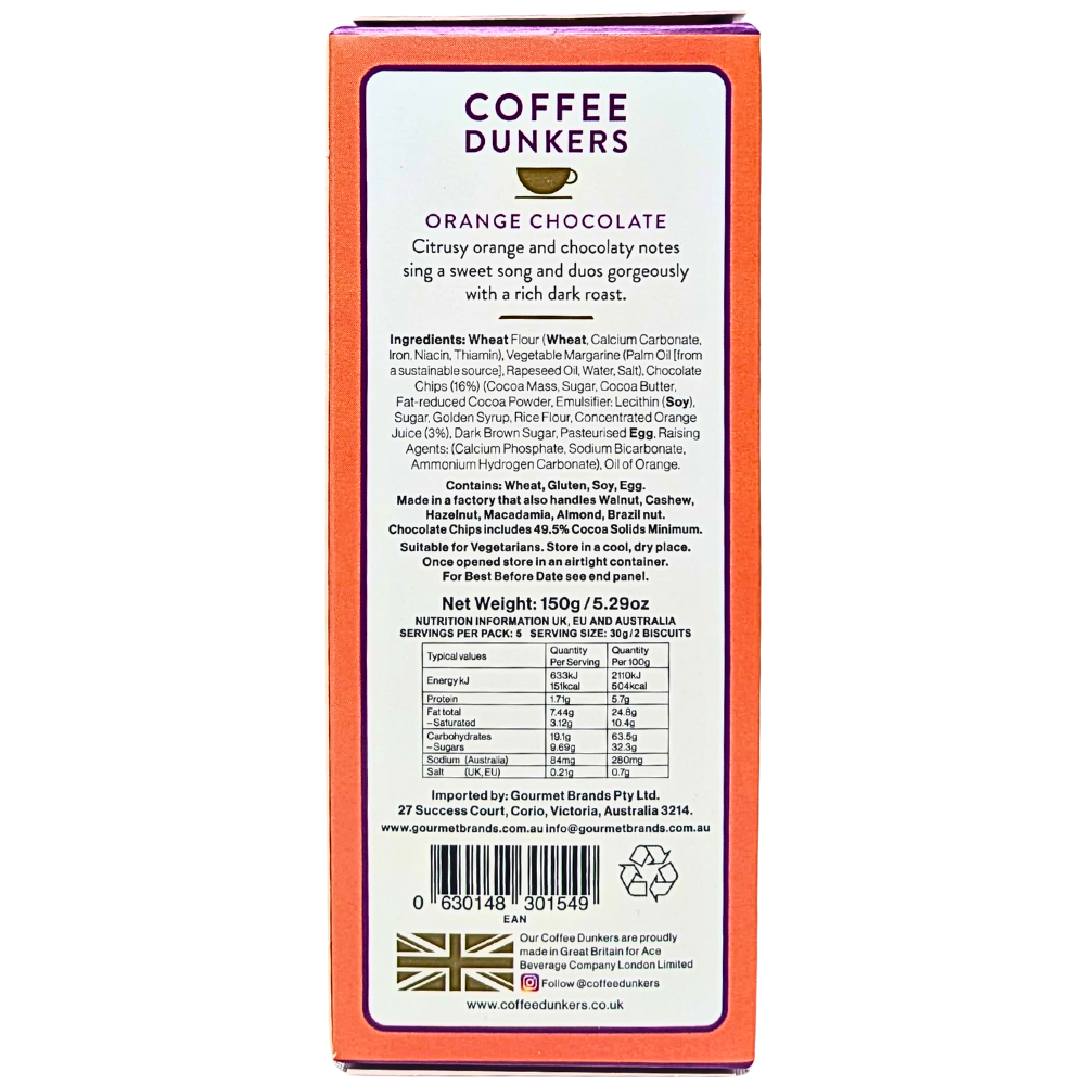 Coffee Dunkers Orange Chocolate Biscuits (UK) - 150g
