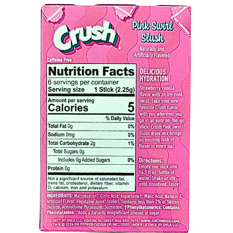 Crush Singles To Go Zero Sugar - Pink Swirl Slush - 13.5g