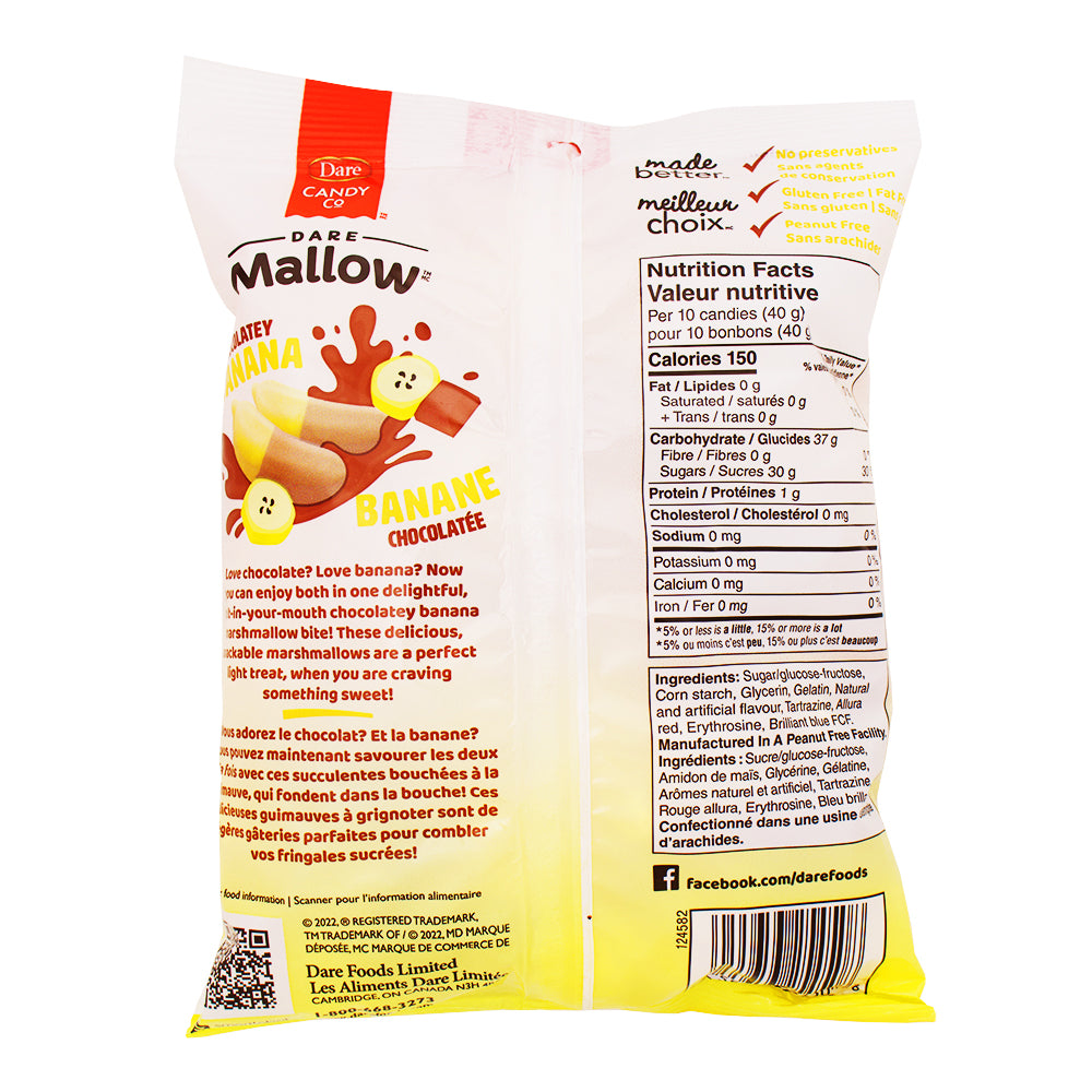 Dare Mallow Chocolatey Banana Flavoured Marshmallow Candy - 150g Nutrition Facts Ingredients - Dare - Old Fashioned Candy - Canadian Candy