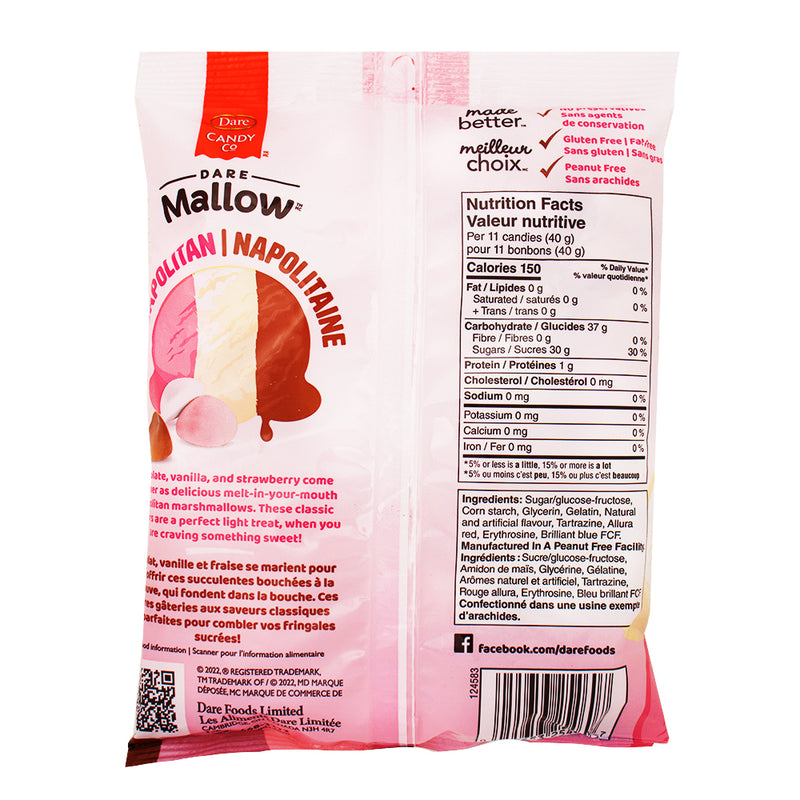 Dare Mallow Neapolitan Flavoured Marshmallow Candy - 150g Nutrition Facts Ingredients - Canadian Candy - Dare Canada - Dare Candy - Marshmallow Candy