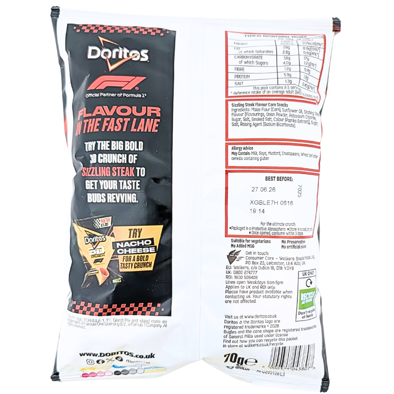 Doritos 3D Crunch Formula 1 Sizzling Steak (UK) - 70g
