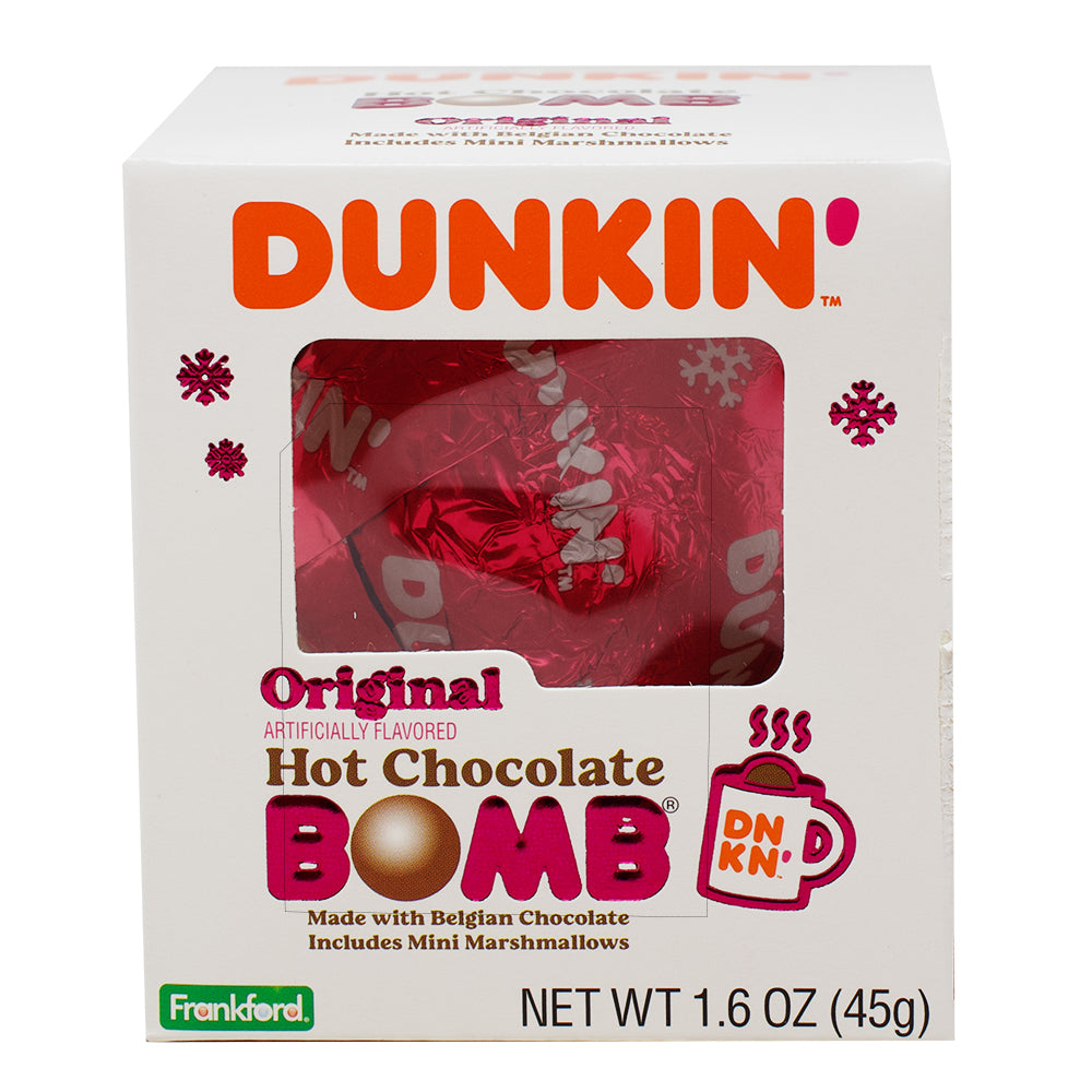 Dunkin' Original Hot Chocolate Bomb - 1.6oz - Dunkin' Original Hot Chocolate Bomb - Holiday Hot Cocoa Delight - Cozy Christmas Treat - Chocolatey Surprise - Festive Beverage Magic - Marshmallow Filled Cocoa - Christmas Gift Idea - Seasonal Cocoa Bomb - Limited Edition Dunkin' Treat - Winter Drink Experience - Christmas Candy - Christmas Treats