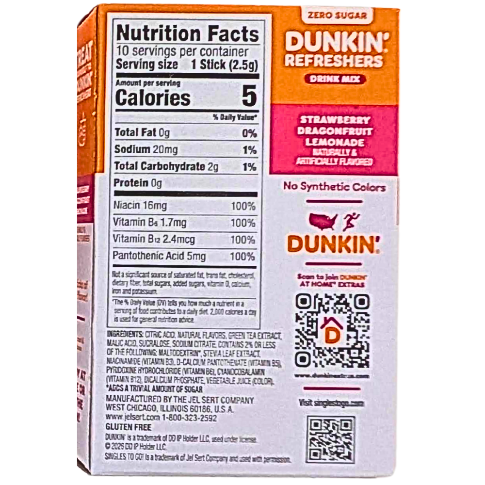 Dunkin' Singles To Go Zero Sugar - Strawberry Dragonfruit Lemonade - 10 Pack