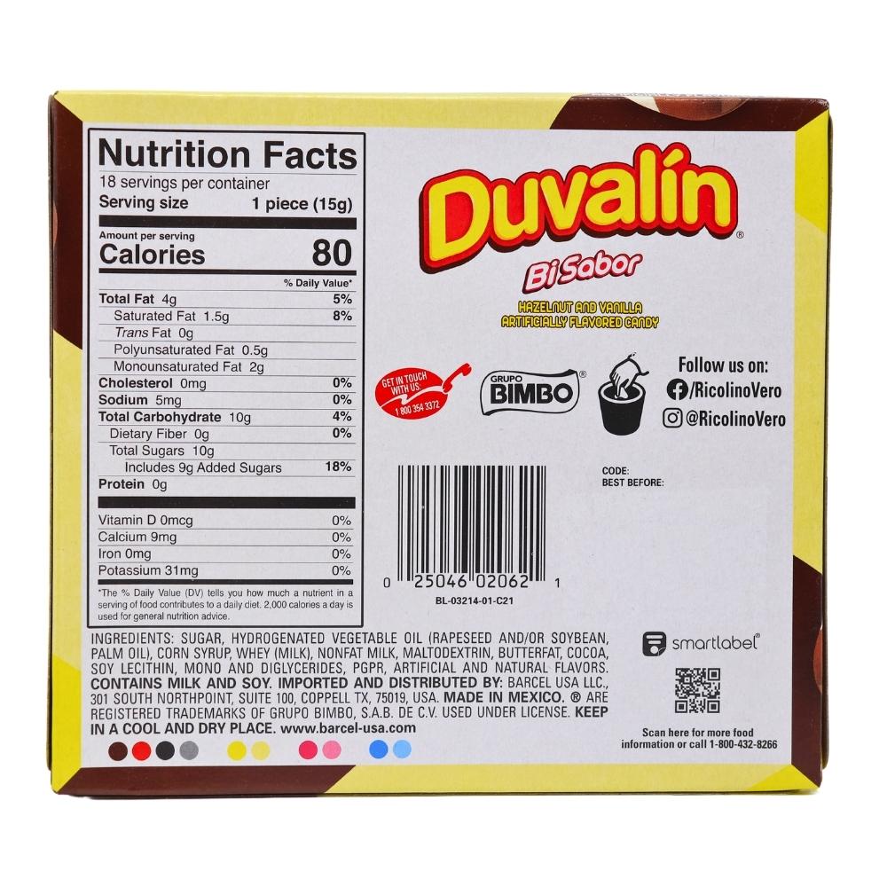 Duvalin Hazelnut Vanilla - 18ct Box Nutrition Facts Ingredients