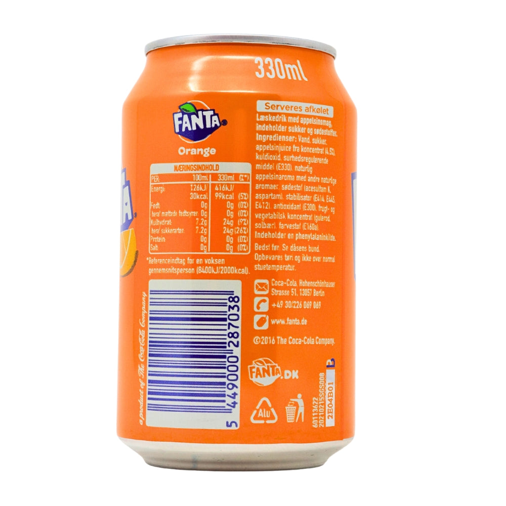 Fanta Orange - 330ml Nutrient Facts Ingredients 