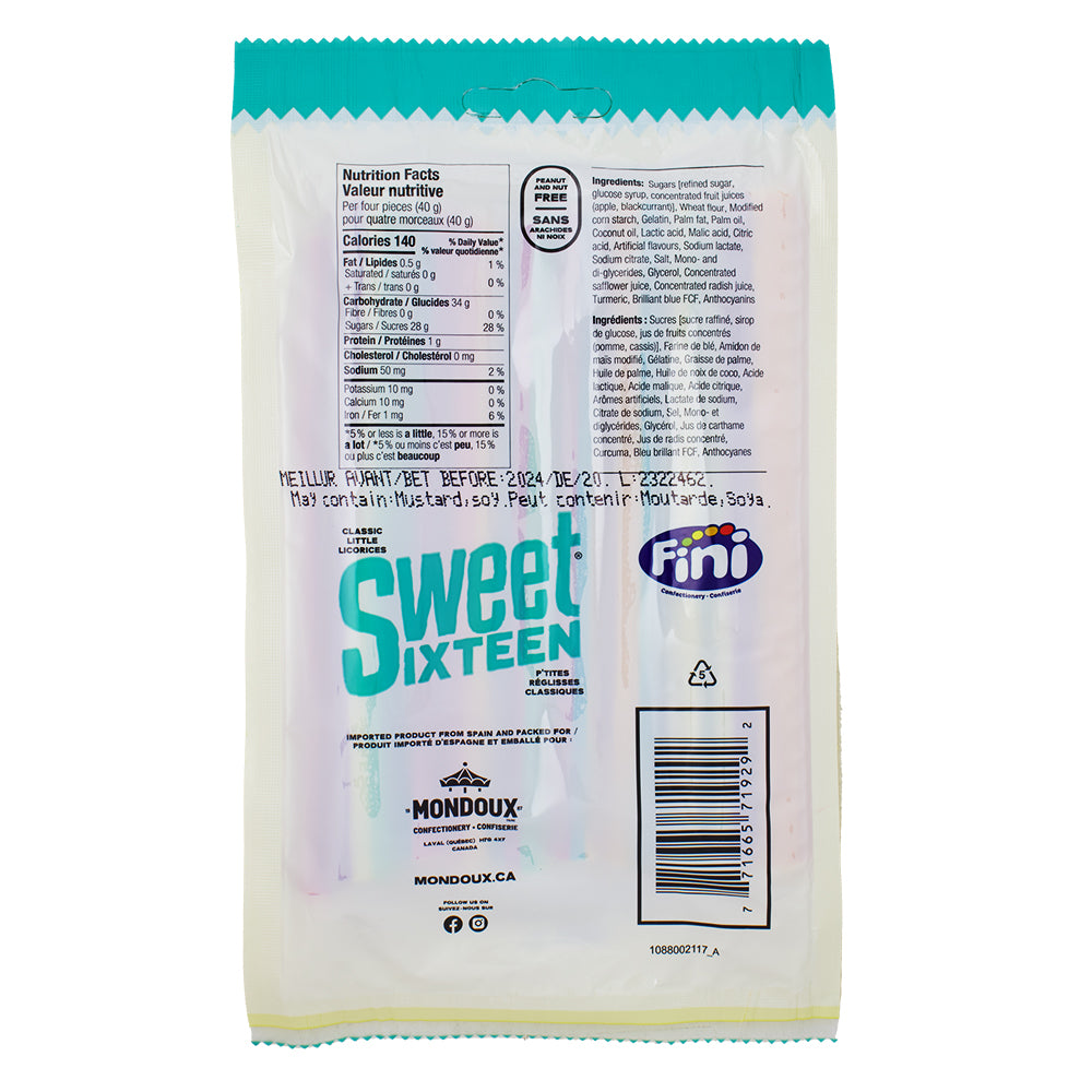 Sweet Sixteen Rainbow Filled Licorice - 100g Nutrition Facts Ingredients, sweet sixteen, sweet sixteen candy, canadian candy, canadian sweets, canadian treats