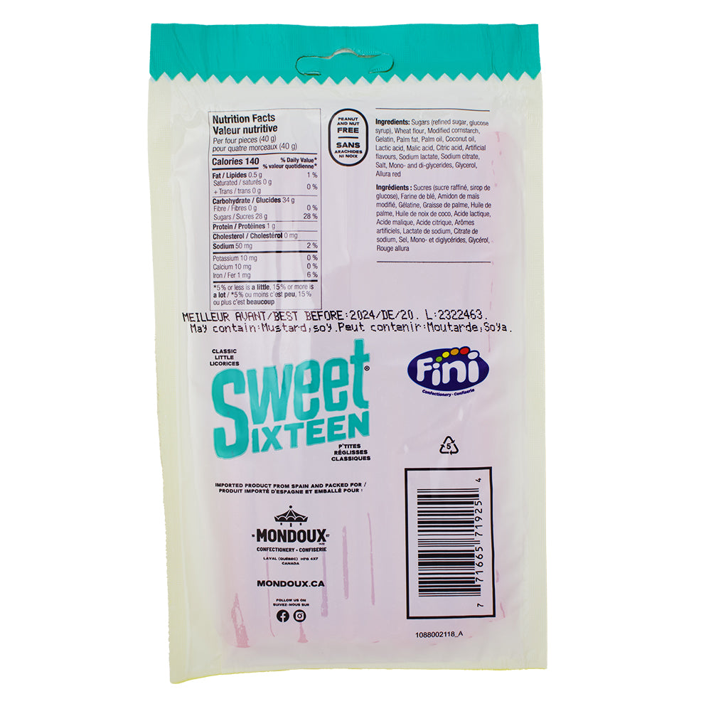 Sweet Sixteen Strawberry Filled Licorice - 100g Nutrition Facts Ingredients, sweet sixteen, sweet sixteen candy, canadian candy, canadian sweets, canadian treats