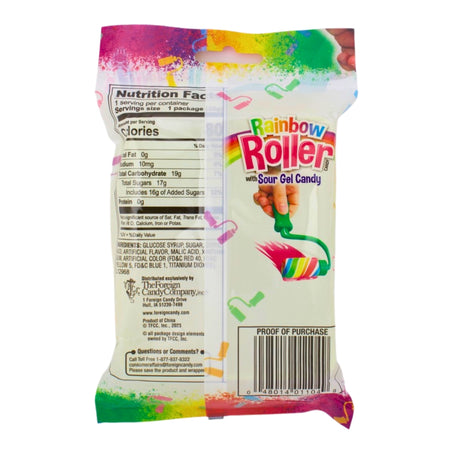 Foreign Candy Rainbow Roller - .78oz Nutrition Facts Ingredients - Sour Candy - Novelty Candy