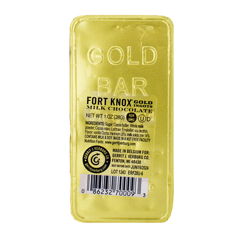 Fort Knox Gold Ingots - 1oz Nutrition Facts Ingredients - Belgium Chocolate - Party Favour