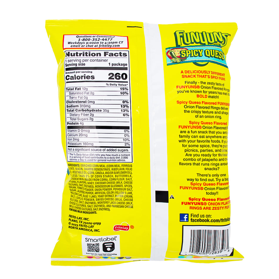 Frito Funyuns Spicy Queso Onion Rings - 1.875oz  Nutrition Facts Ingredients
