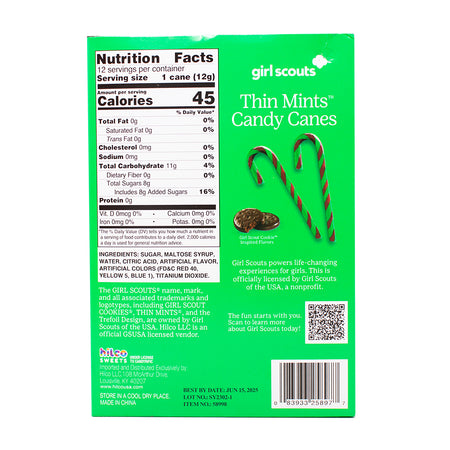 Girl Scouts Thin Mint Candy Canes - 5.3oz Nutrition Facts Ingredients