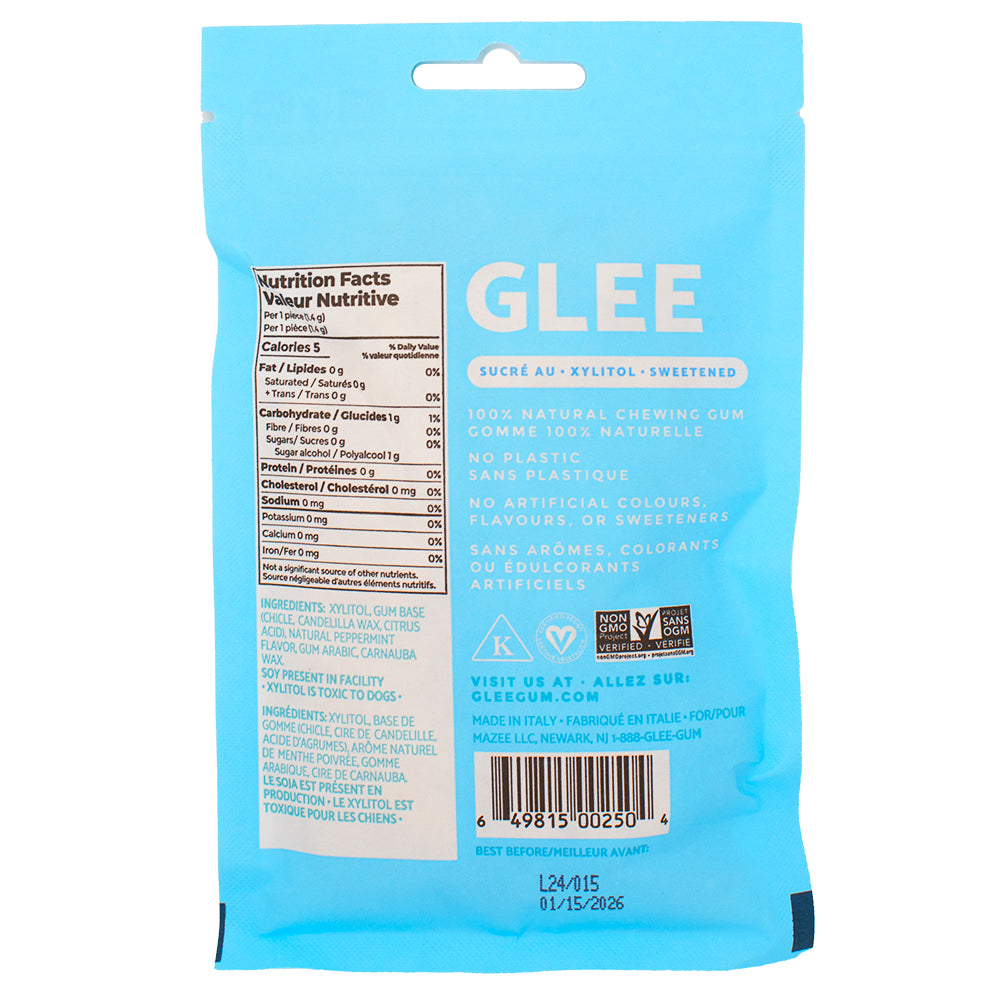 Glee Gum Sugar Free Peppermint - 77g   Nutrition Facts Ingredients - Glee - Glee Gum - Chewing Gum - Gum - Peppermint Candy - Peppermint Gum - Glee Gum Peppermint - Sugar Free - Sugar Free Gum