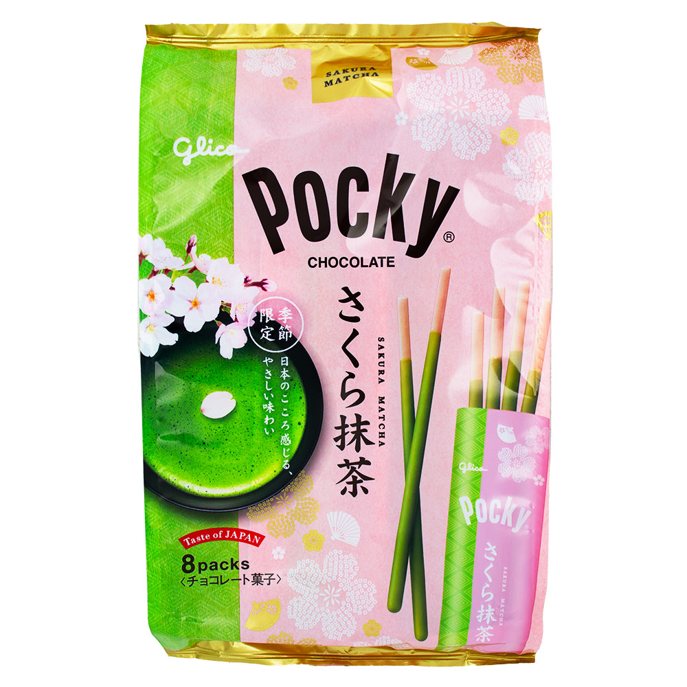 Glico Limited Edition Pocky Sakura Matcha 8 Pouches (Japan) - 127g - Glico Limited Edition Pocky Sakura Matcha 8 Pouches (Japan) - Glico Candy - Glico Snacks - Pocky - Pocky Sticks - Matcha Candy - Matcha Pocky Sticks - Matcha Pocky - Matcha Sticks - Japan Candy - Japanese Candy