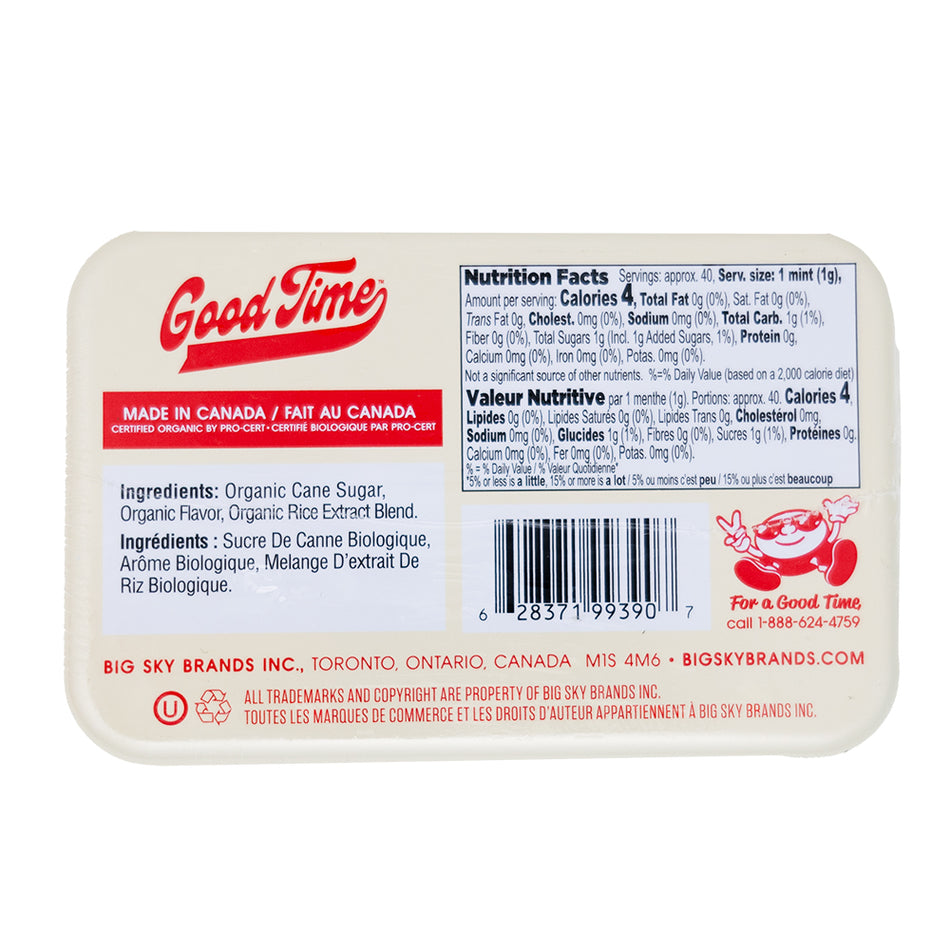 Good Time Organic Cinnamon Mints  Nutrition Facts Ingredients
