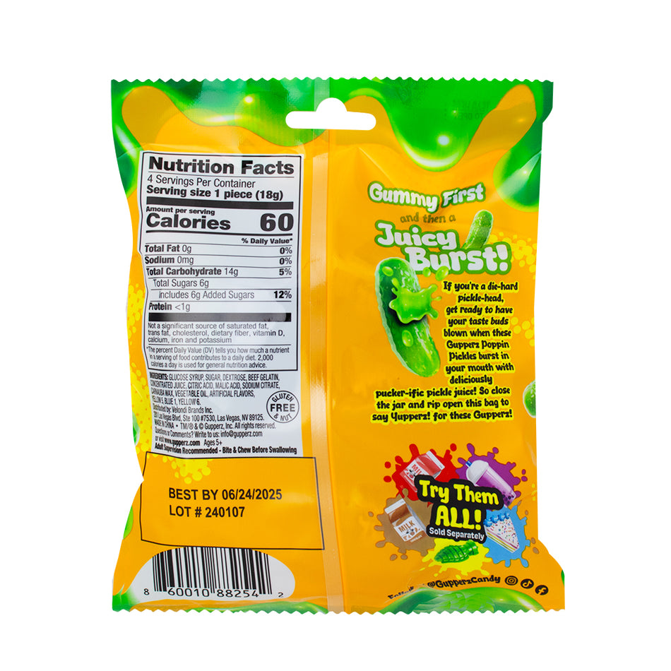 Gupperz Poppin' Pickles - 2.54oz  Nutrition Facts Ingredients