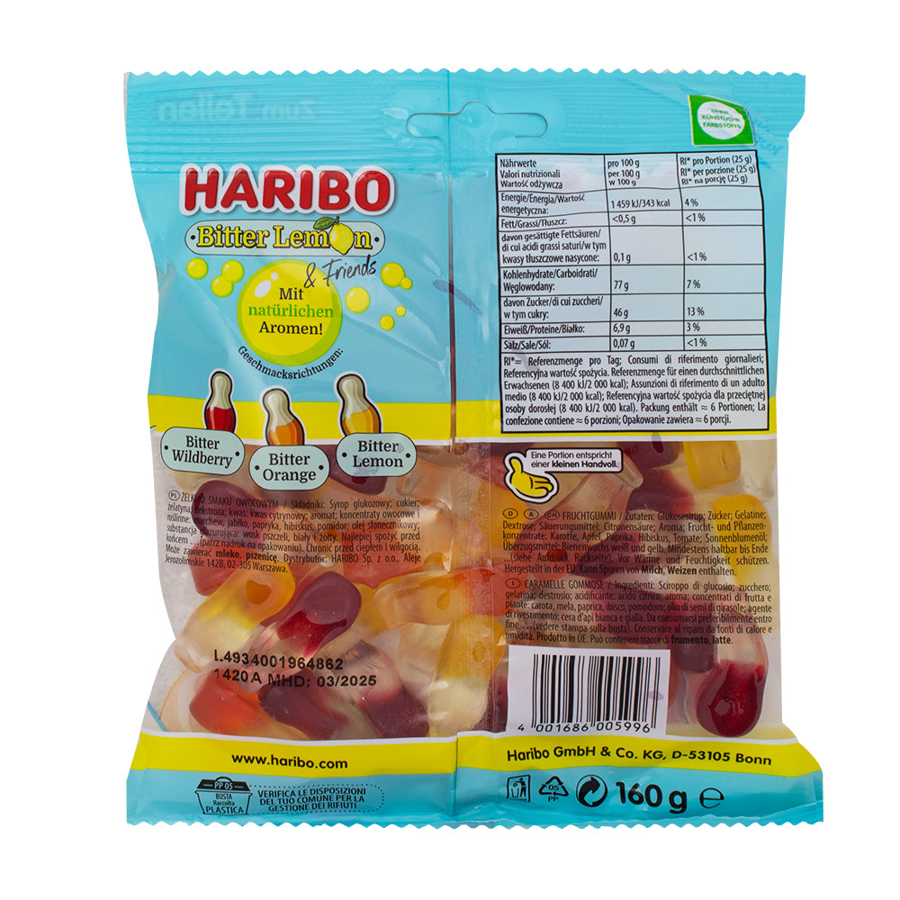 Haribo Bitter Lemon & Friends (Germany) - 160g  Nutrition Facts Ingredients