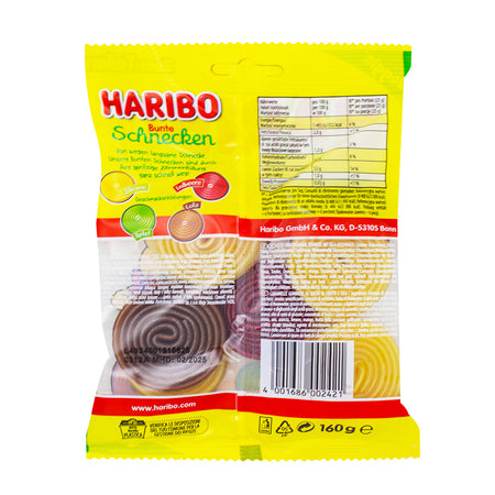 Haribo Euro Bunte Schnecken Candy - 160g  Nutrition Facts Ingredients