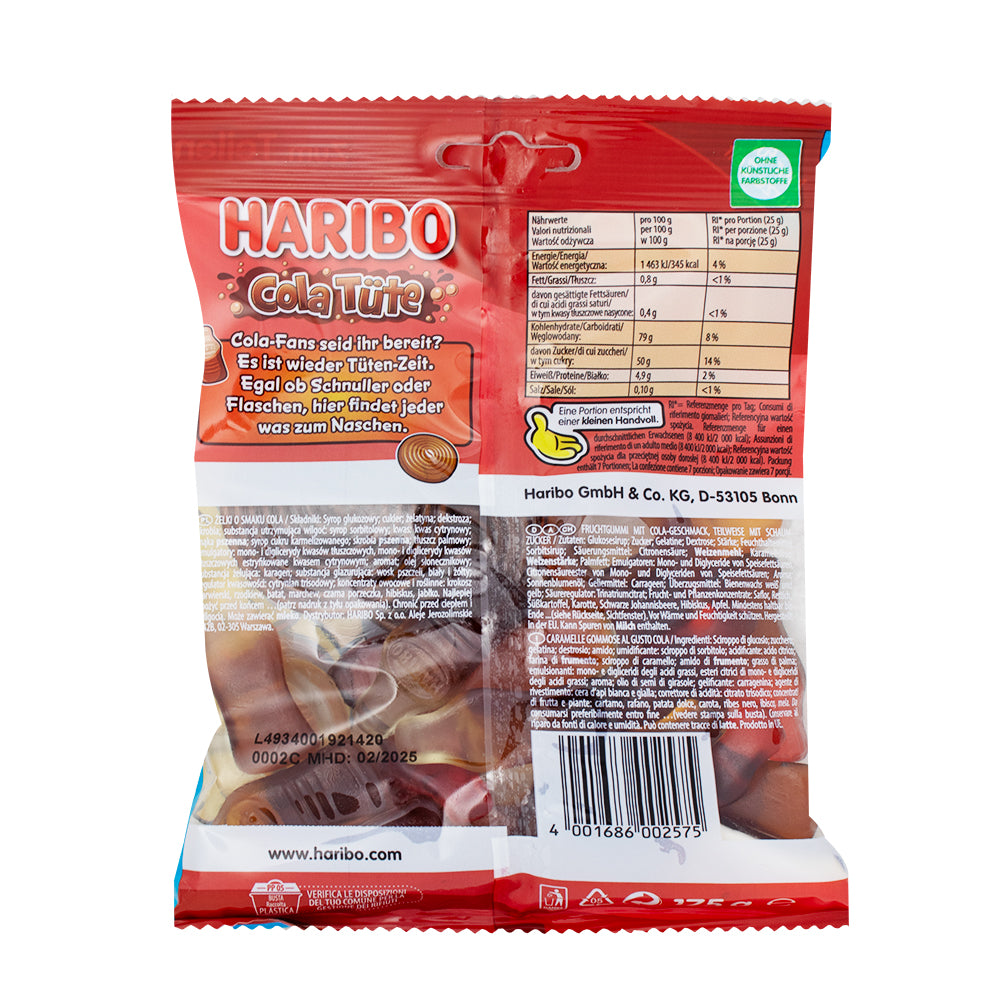 Haribo Cola Tute (Germany) - 175g  Nutrition Facts Ingredients