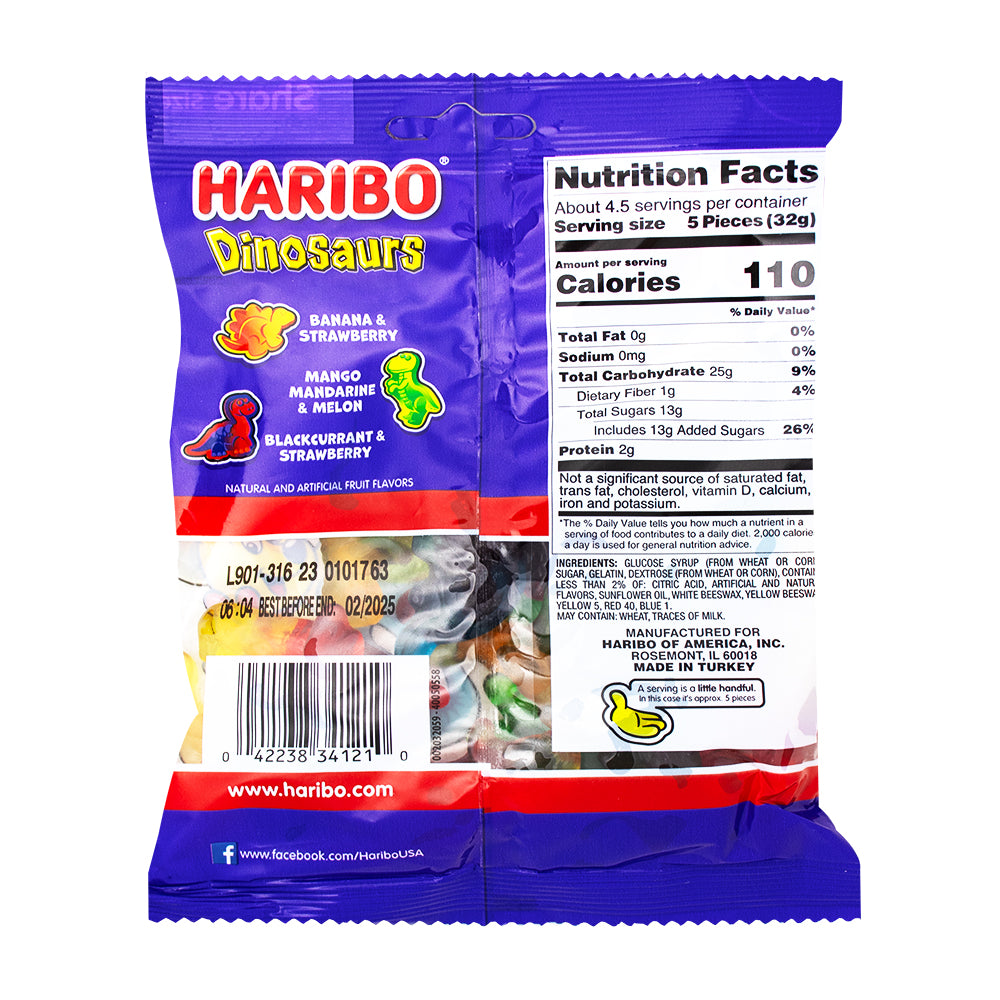 Haribo Dinosaurs Gummy Candy  - 5oz  Nutrition Facts Ingredients