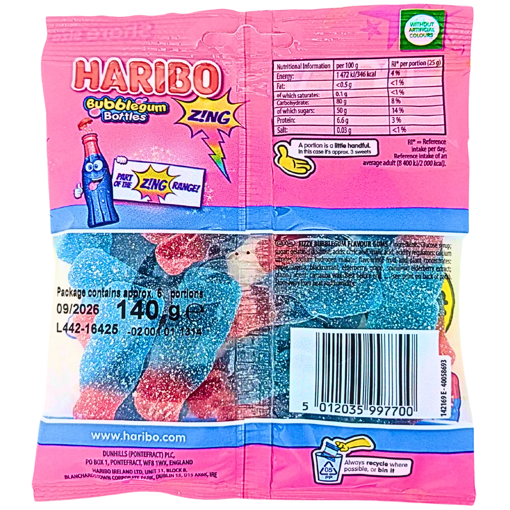 Haribo Fizzy Bubblegum Bottles UK - 140g