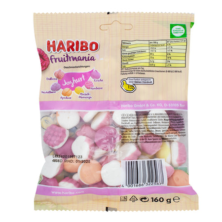 Haribo Euro Fruitmania Joghurt Candy - 160g  Nutrition Facts Ingredients