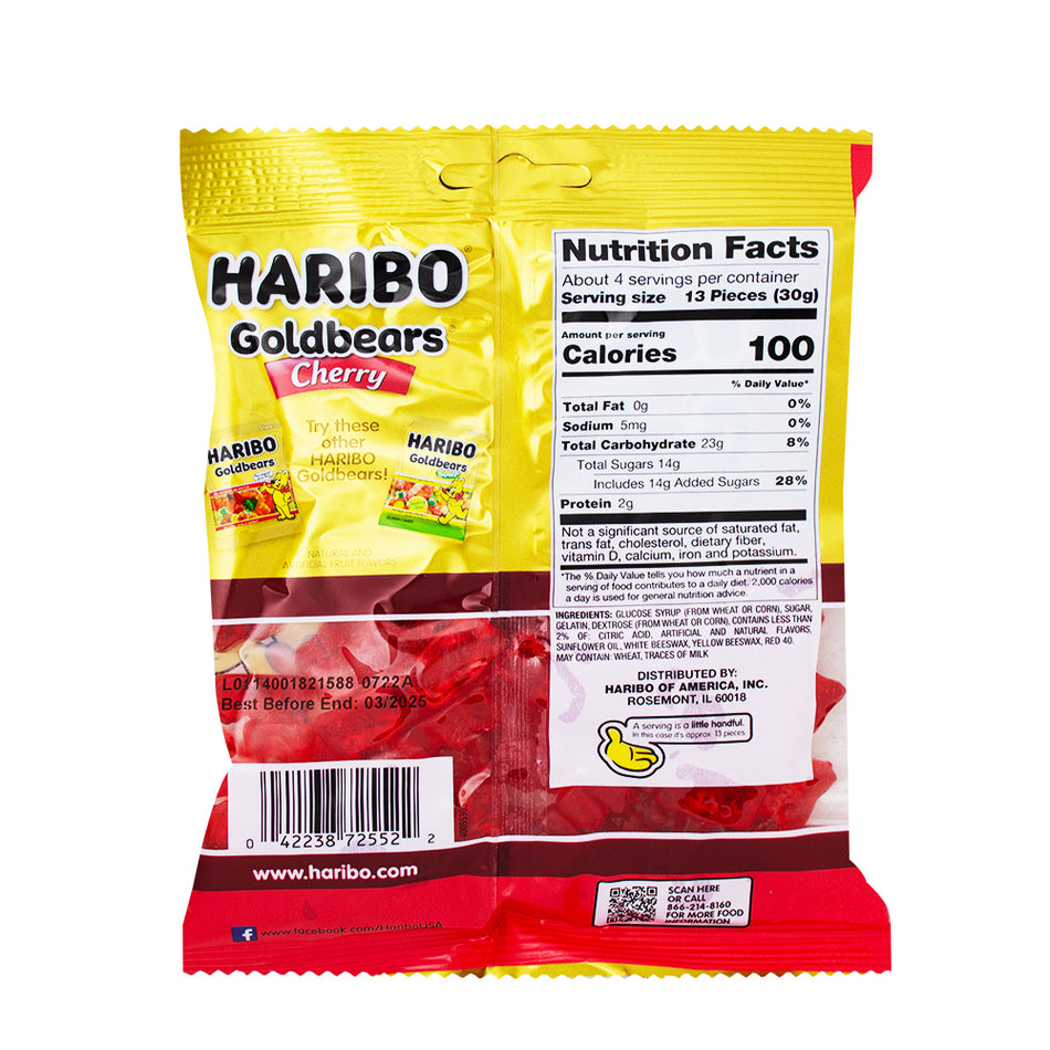 Haribo Gold Bears Cherry - 4oz  Nutrition Facts Ingredients