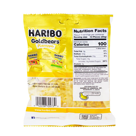 Haribo Gold Bears Pineapple - 4oz  Nutrition Facts Ingredients