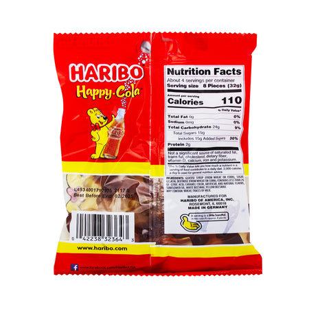 Haribo Happy Cola Gummi Candy - 5 oz.  Nutrition Facts Ingredients